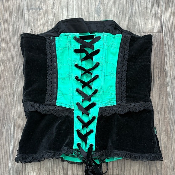VINTAGE Y2K TRIPP NYC GREEN BLACK GOTHIC CORSET TOP WOMENS XL - Picture 5 of 10